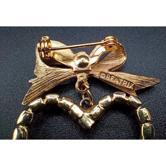 Heart Brooch Pin Beatrix Red Rhinestone Vintage Valentines Day Dangle Accent - Picture 9 of 13